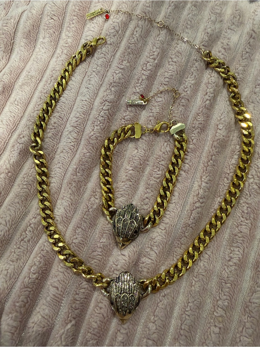 New Kurt Geiger Gold-Tone Heart Shield Necklace & Bracelet Set